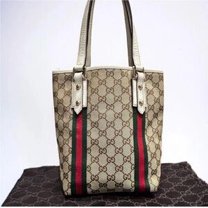 Gucci Monogram Tote with Red and Green Accents